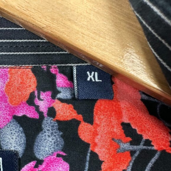 David Smith Shirt Mens Extra Large Black Striped Floral Button Up Modern Comfort - Picture 4 of 9